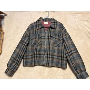 The Nines Plaid Zip UP Jacket Jacket Women's Medium Gray Brown Lined Zip Front